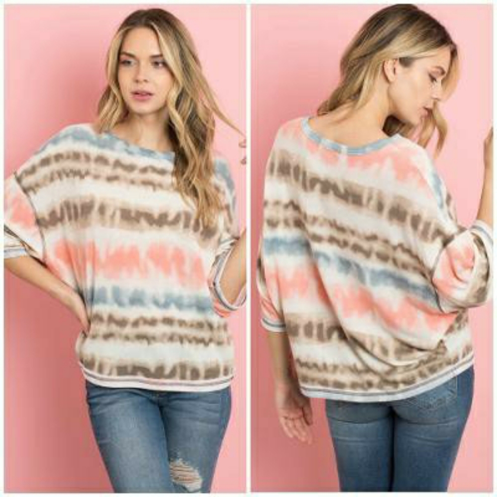 LAST ONE❗Jolie Chic Multicolor Tie-Dye Short Sleeve Top - Picture 1 of 9